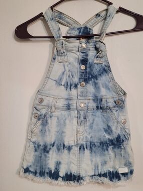 7 For All Mankind Tie-Dye Light Blue Denim Overall Skirt